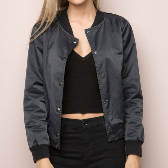 Brandy Melville black silk bomber jacket - Picture 1 of 3